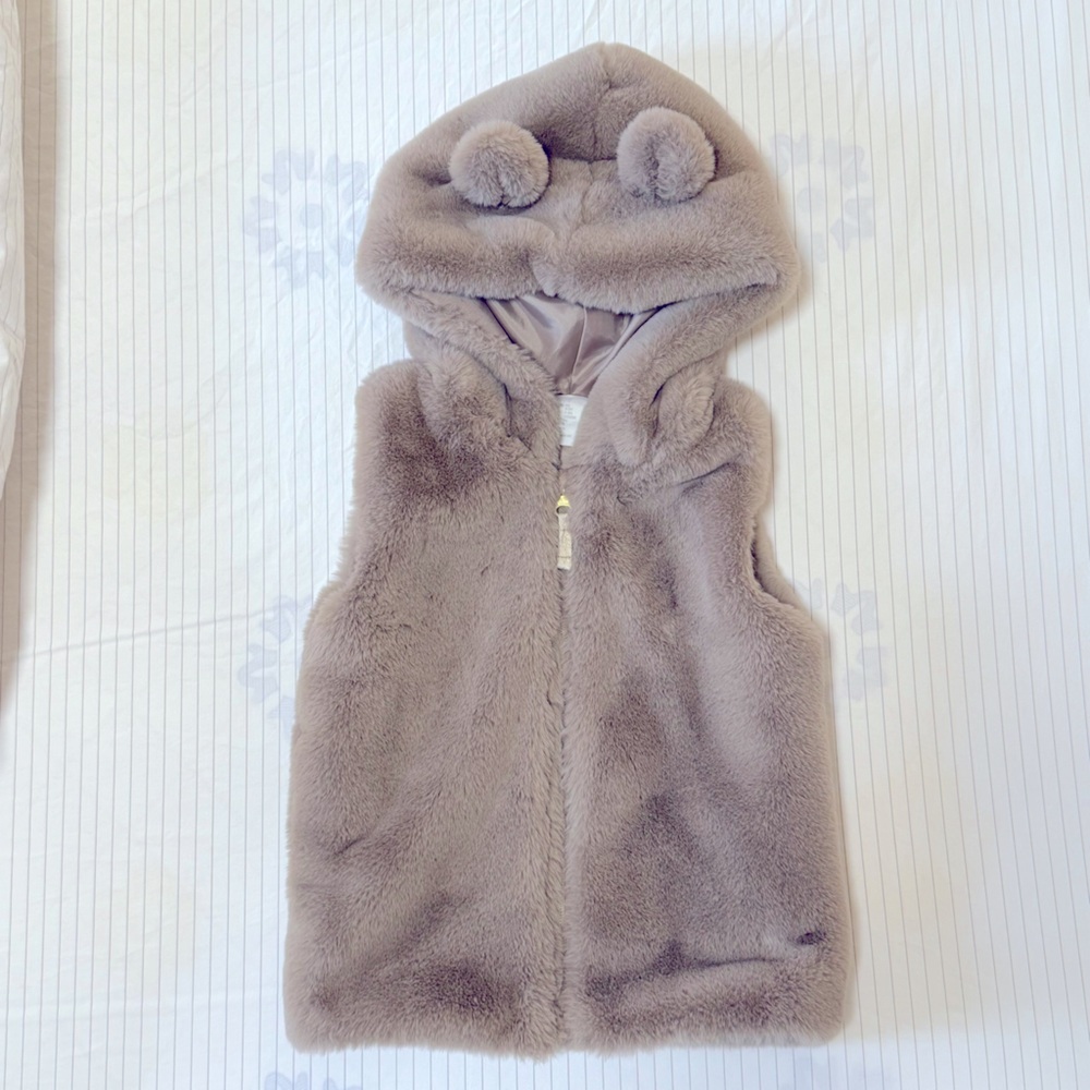 ❄️ EEUC ZARA BABY 2-3 GIRL TEDDY BEAR EARS SOFT FAUX FUR VEST HOODIE 🐻!!